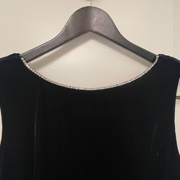 Vintage Scott Mcclintock Women's Blue Y2K Evening Gown Velvet Dress Size 14 - Picture 4 of 10